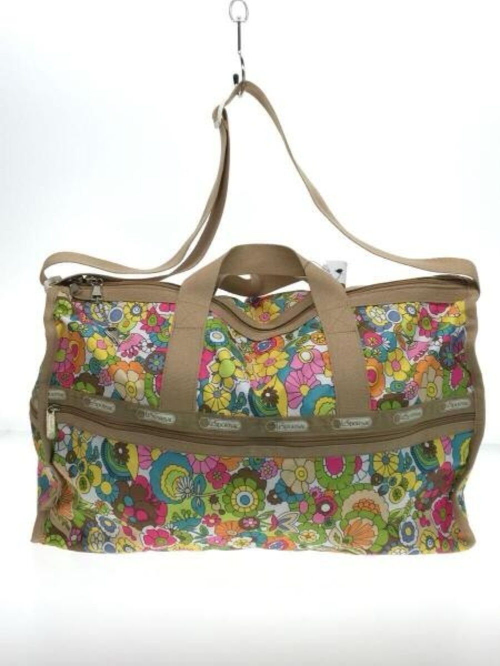 Vintage Lesportsac Floral Travel Duffel in Multicolor and Tan Trim